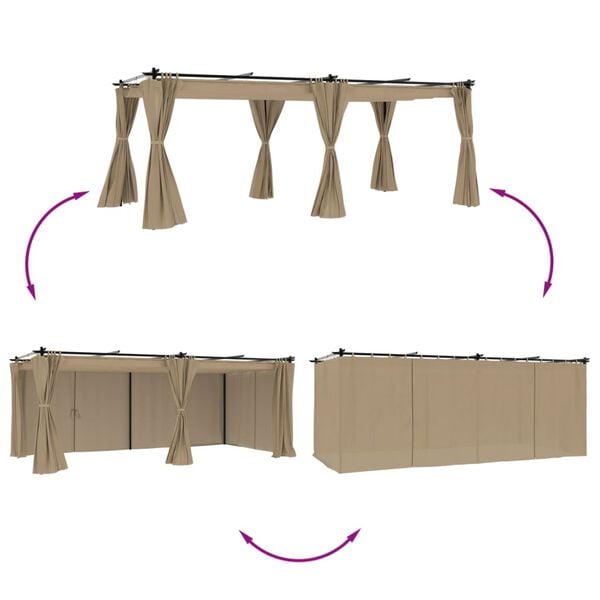 vidaXL pavillon 6x3 m med gardiner stål gråbrun