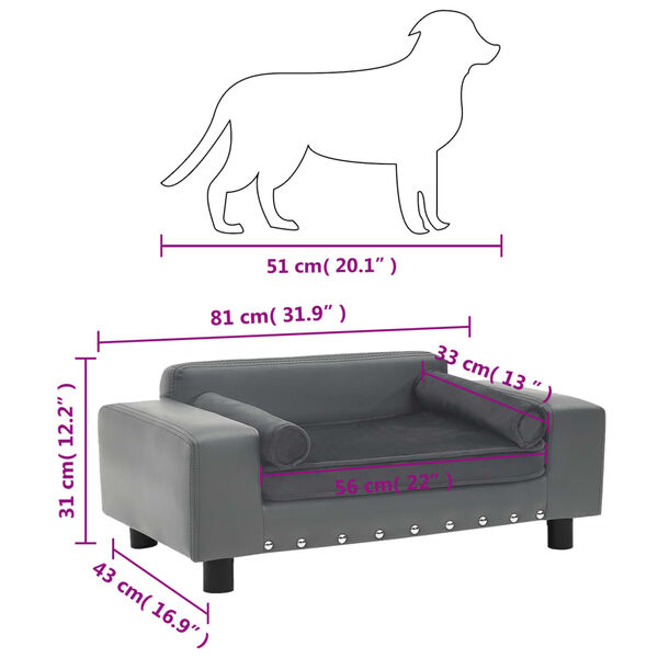 vidaXL hundesofa 81x43x31 cm plys og kunstlæder grå