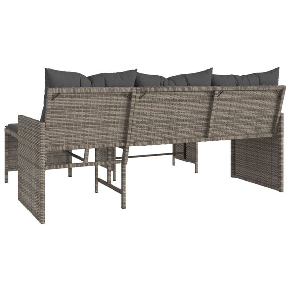 vidaXL havesofa med bord og hynder L-formet polyrattan grå