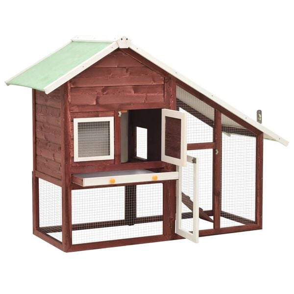 vidaXL kaninbur 140x63x120 cm massivt fyrretræ mokka og hvid