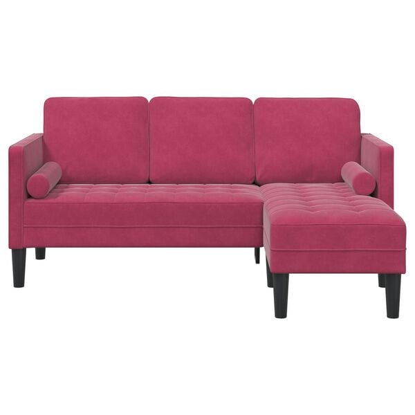 vidaXL Have Sofa med Bænk og Puder L-formet Vinrød Fløjl&&vidaXL 3-personers Sofa med Chaise L-formet Vinrød 160 cm Fløjl&&vidaXL Bænk Vinrød 113x57x39 cm Fløjl