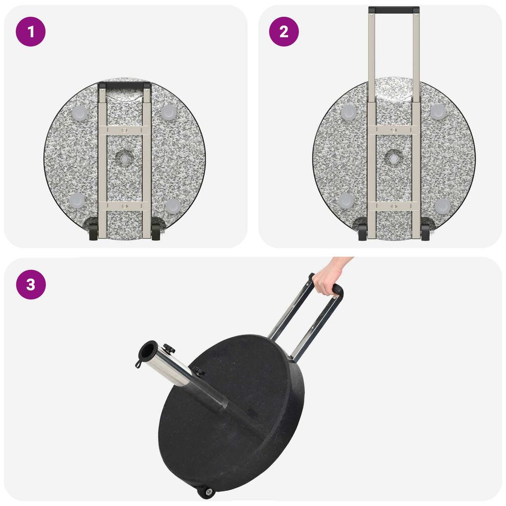 vidaXL Hjulparasolfod med håndtag Sort Granit 29 kg Rund