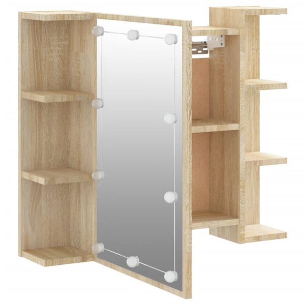 vidaXL spejlskab med LED-lys 70x16,5x60 cm sonoma-eg