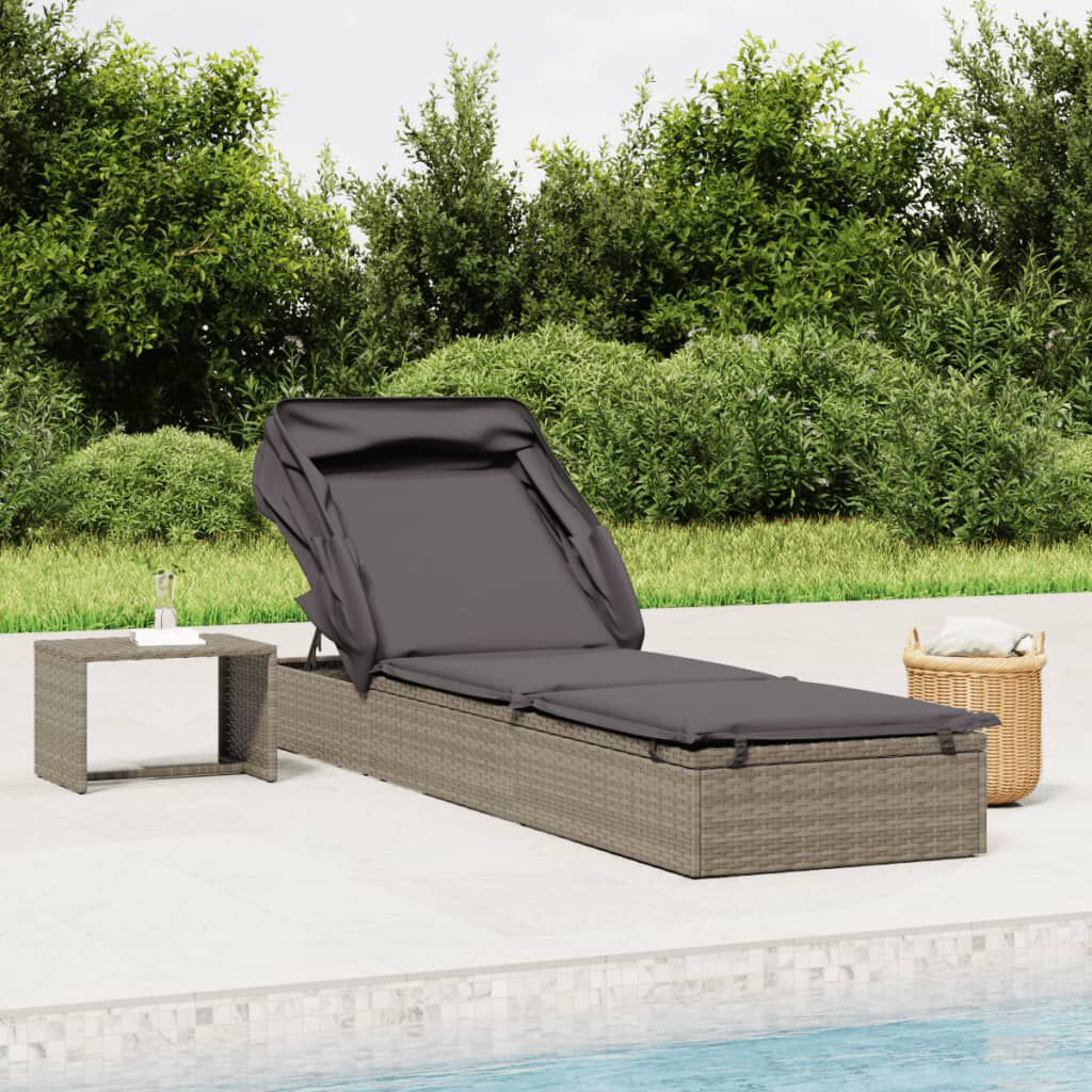 vidaXL liggestol med foldbart tag 213x63x97 cm polyrattan grå