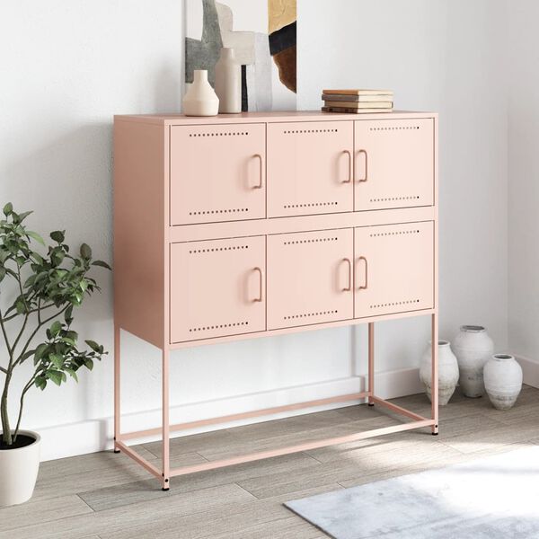 vidaXL skænk 100,5x39x107 cm stål lyserød