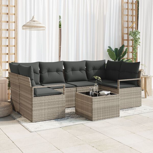 vidaXL 7-delt havemøbel sæt med puder lysegrå poly rattan&&vidaXL 2-personers havemøbel med puder grå poly rattan