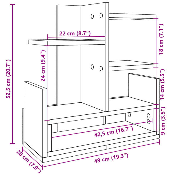 vidaXL hylde til skrivebord 49x20x52,5 cm konstrueret træ sonoma-eg