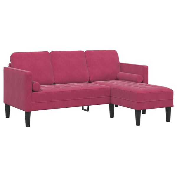 vidaXL Have Sofa med Bænk og Puder L-formet Vinrød Fløjl&&vidaXL 3-personers Sofa med Chaise L-formet Vinrød 160 cm Fløjl&&vidaXL Bænk Vinrød 113x57x39 cm Fløjl