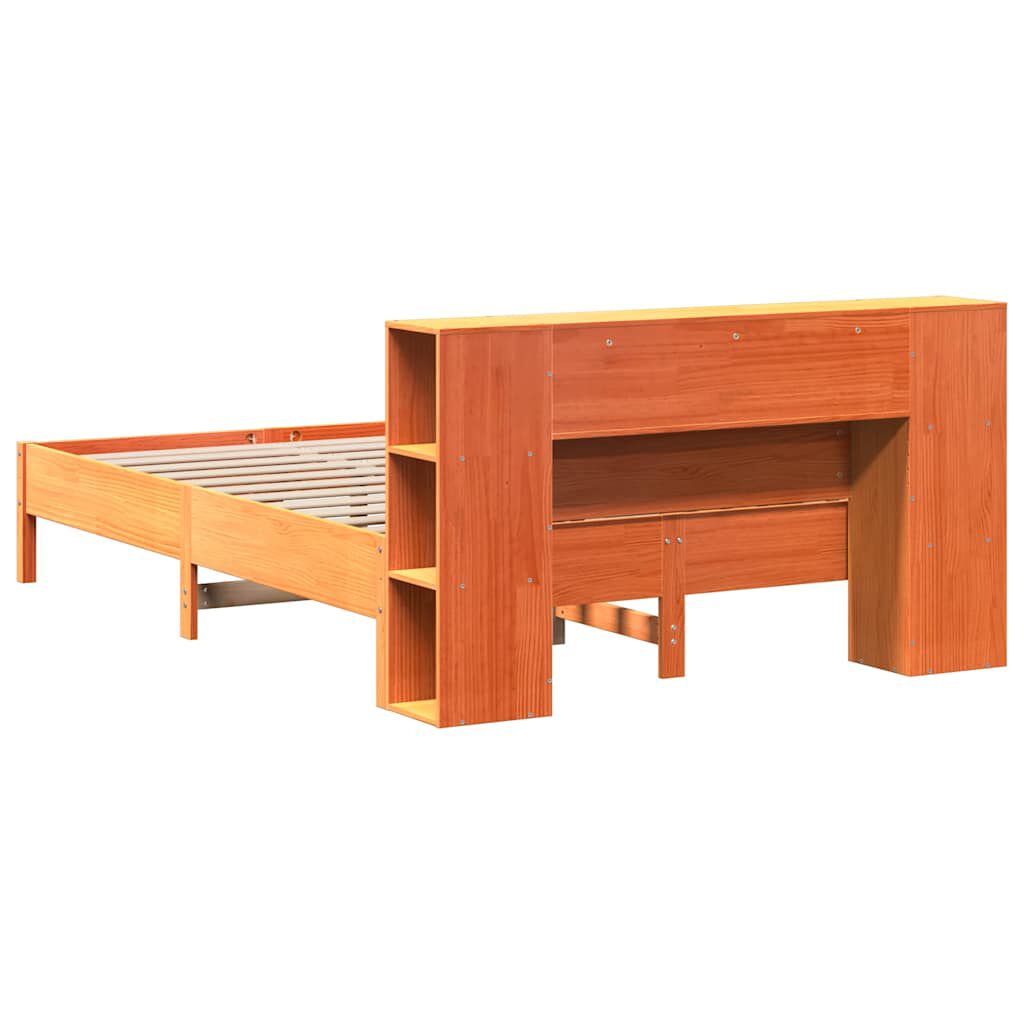 vidaXL seng med reol uden madras 135x190cm massivt fyrretræ gyldenbrun