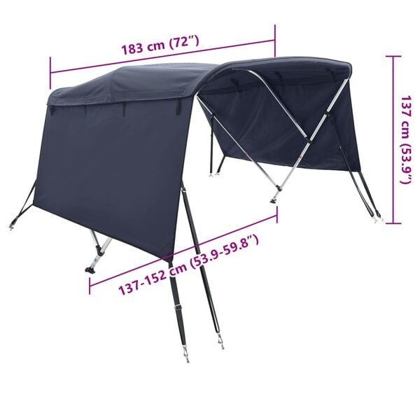 vidaXL biminitop med 3 buer og sidevægge 183x(137-152)x137 cm