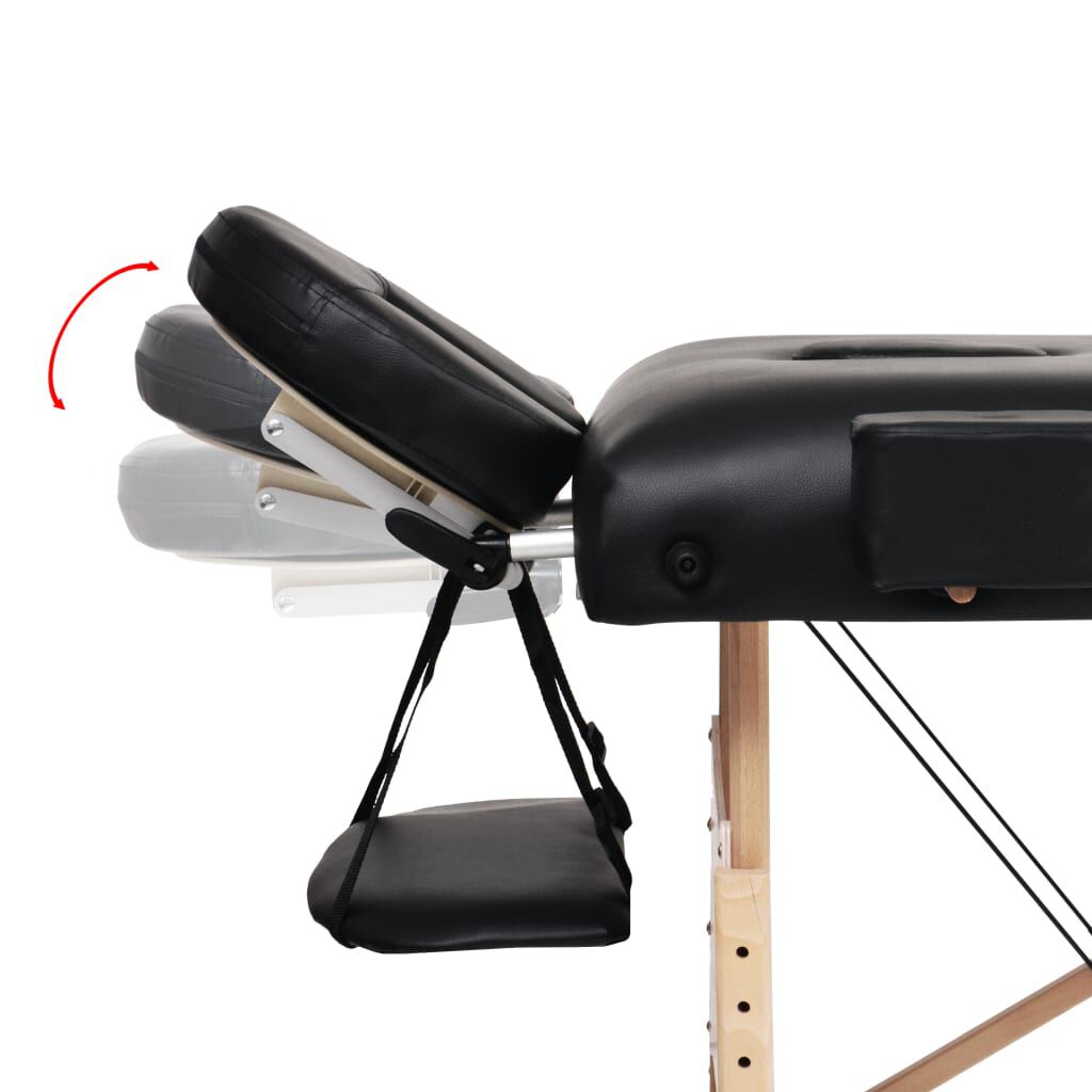vidaXL foldbart massagebord med skammel 2 zoner 10 cm tyk hynde sort