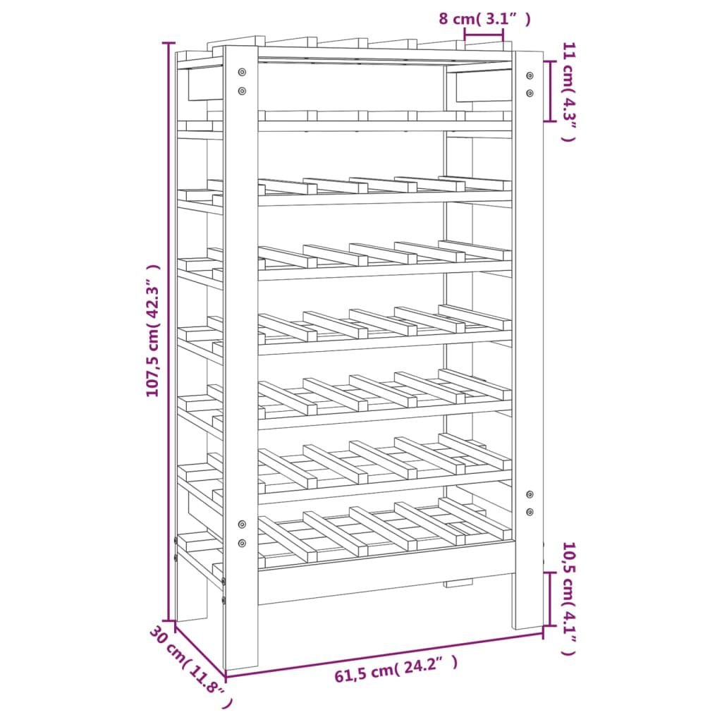 vidaXL vinreol 61,5x30x107,5 cm massivt fyrretræ