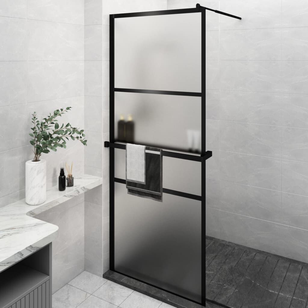 vidaXL brusevæg med hylde 80x195 cm sikkerhedsglas og aluminium sort