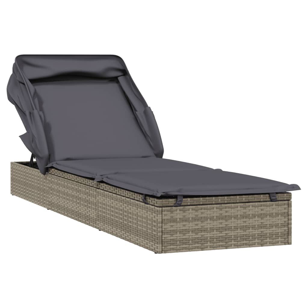 vidaXL liggestol med foldbart tag 213x63x97 cm polyrattan grå