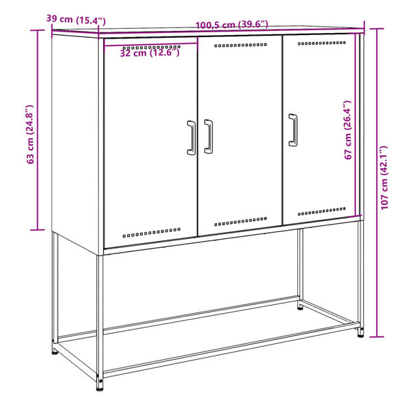 vidaXL højskab 100,5x39x107 cm stål lyserød