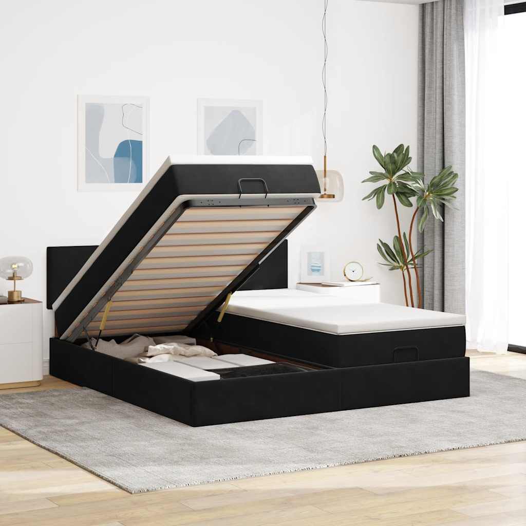 vidaXL osmannisk sengeramme med madrasser 160x200 cm fløjl sort