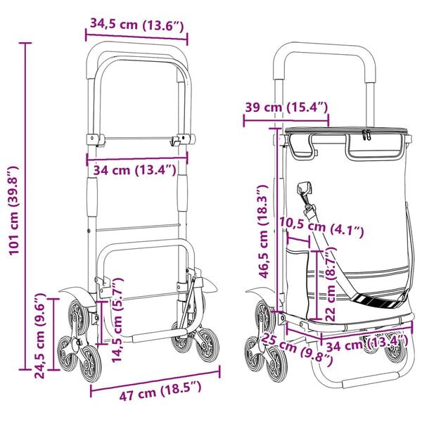 vidaXL Indkøbsvogn med trappeklatrer Sort 40 L