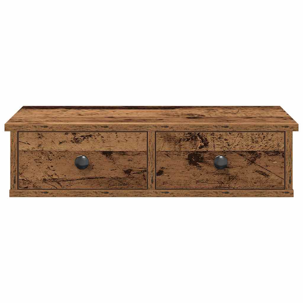 vidaXL væghylde med skuffer 60x28x15 cm konstrueret træ antikt træ
