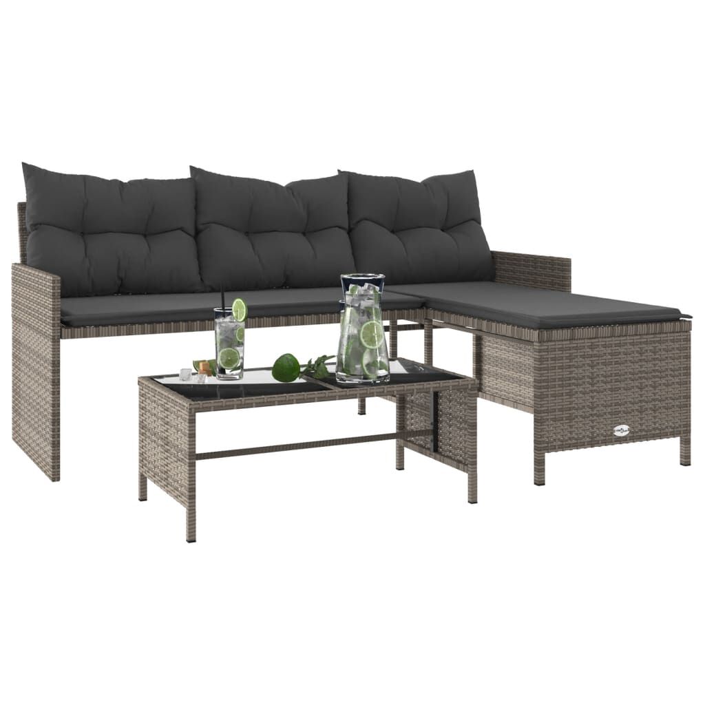 vidaXL havesofa med bord og hynder L-formet polyrattan grå