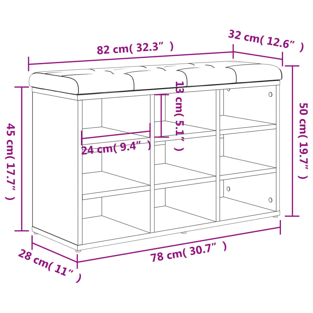 vidaXL skobænk 82x32x50 cm konstrueret træ hvid