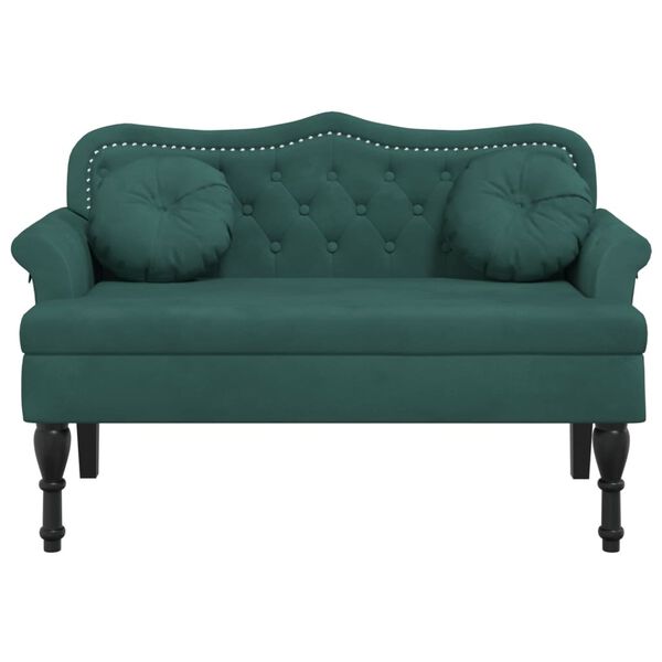vidaXL bænk med hynder 120,5x65x75 cm velour mørkegrøn