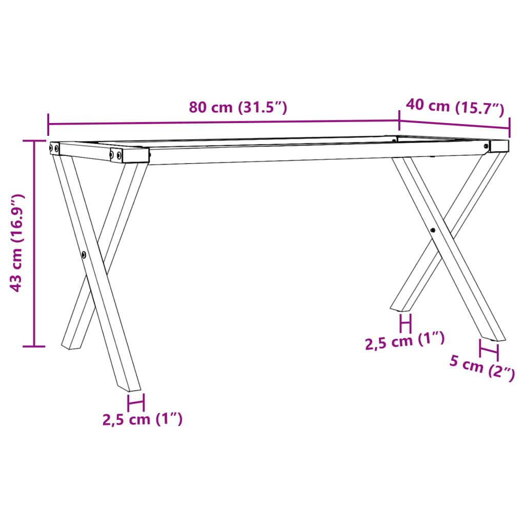vidaXL bordben til sofabord 80x40x43 cm X-stel stål