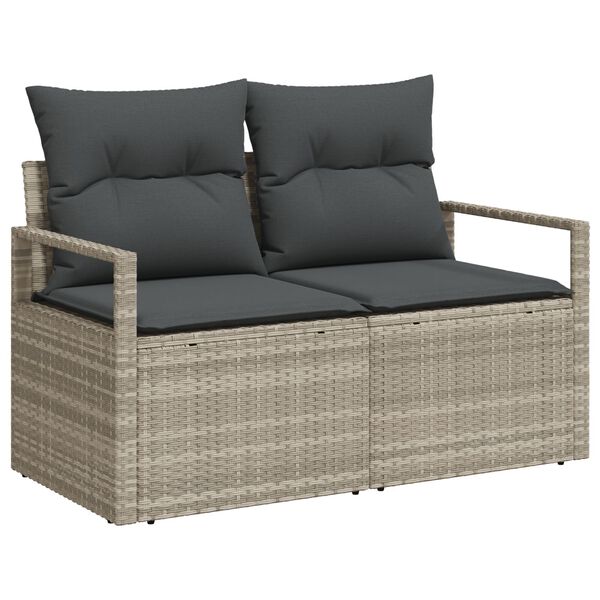 vidaXL 7-delt havemøbel sæt med puder lysegrå poly rattan&&vidaXL 2-personers havemøbel med puder grå poly rattan