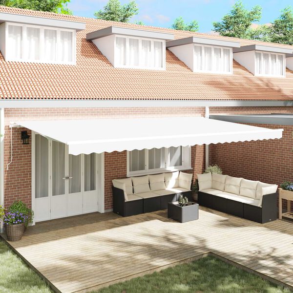 vidaXL Manuel Aftagelig Markise Hvid 600x350 cm&&vidaXL Markise Erstatningsstof til 6x3.5 m Ramme Hvid
