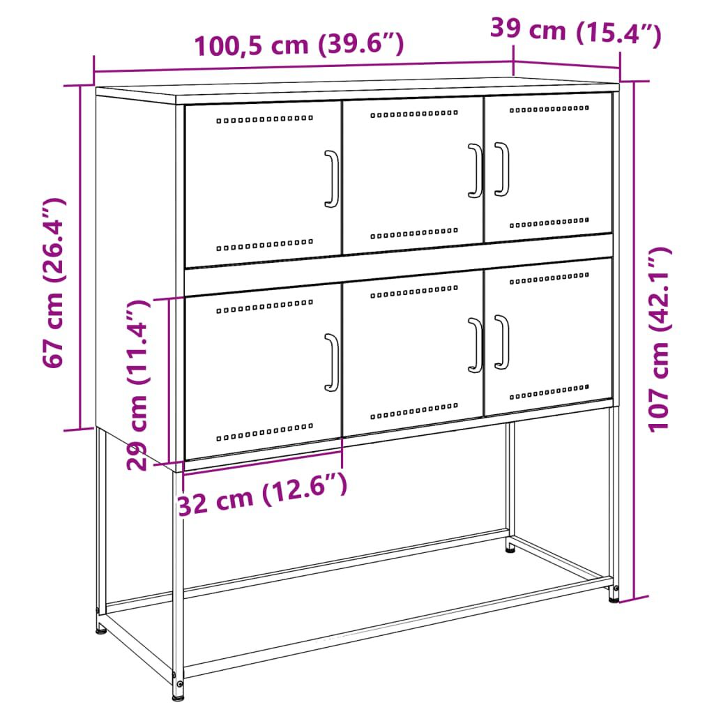 vidaXL skænk 100,5x39x107 cm stål lyserød