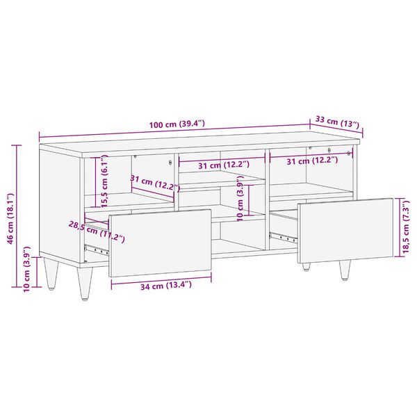 vidaXL TV Skab 100x33x46 cm Solid Mango Træ